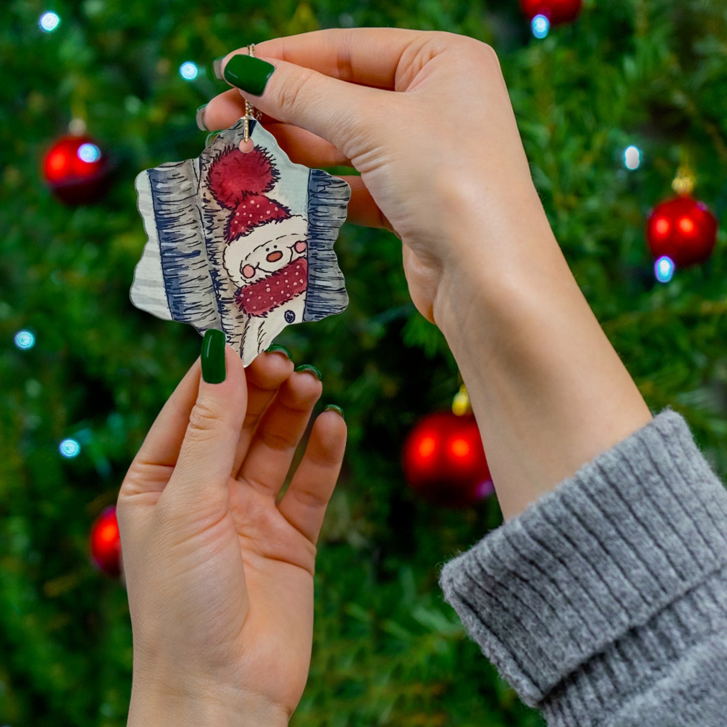 Christmas Snowman Ceramic Ornament