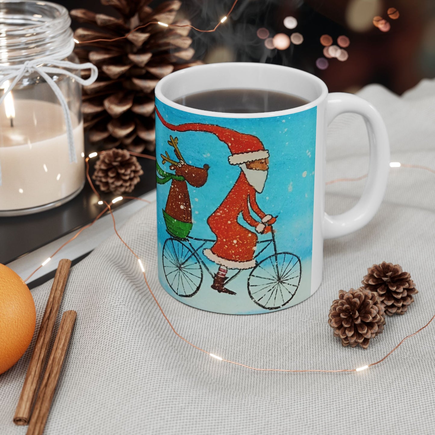 Mug - Santa and Reindeer Christmas Snow Ceramic Mug (11oz, 15oz)