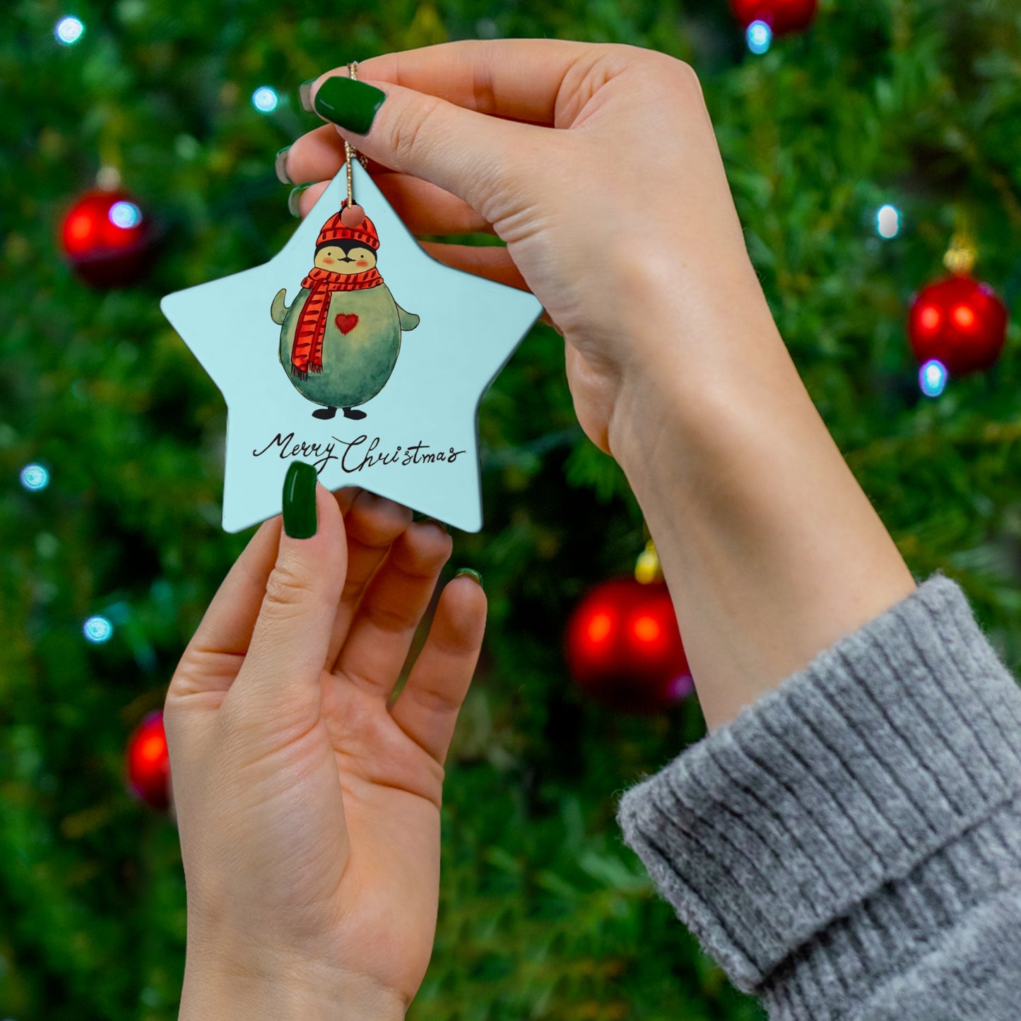 Penguin Christmas Ceramic Ornament, 4 Shapes