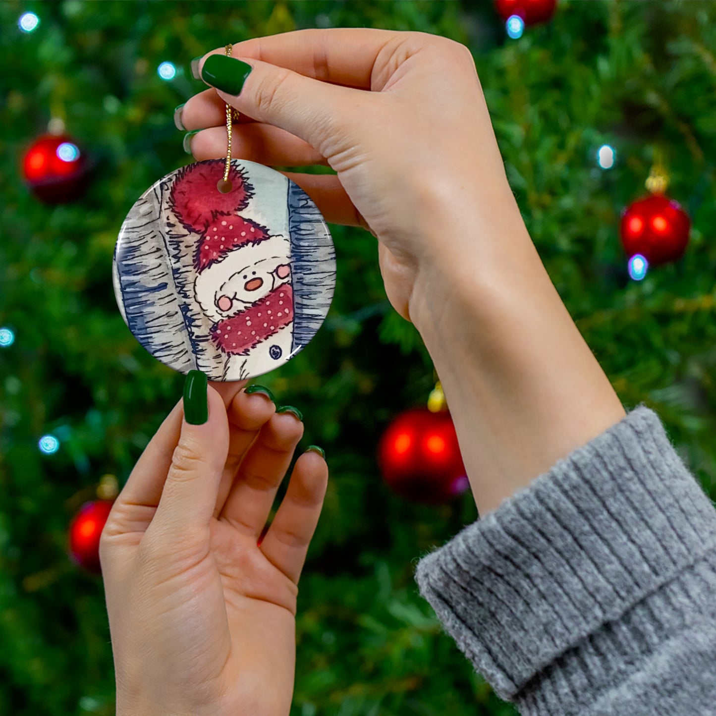 Christmas Snowman Ceramic Ornament