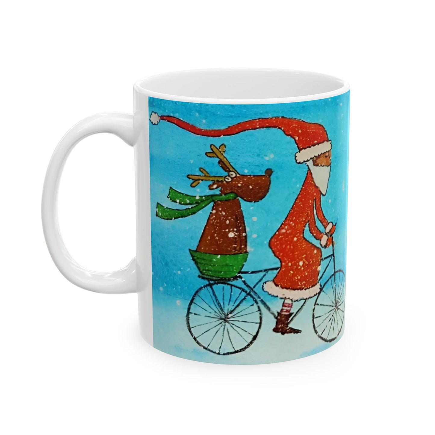 Mug - Santa and Reindeer Christmas Snow Ceramic Mug (11oz, 15oz)