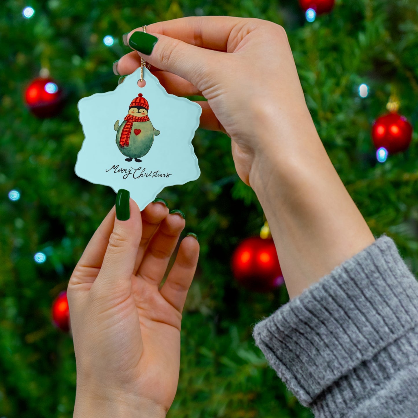 Penguin Christmas Ceramic Ornament, 4 Shapes