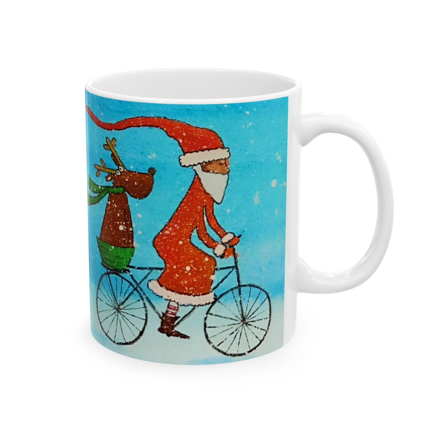 Mug - Santa and Reindeer Christmas Snow Ceramic Mug (11oz, 15oz)