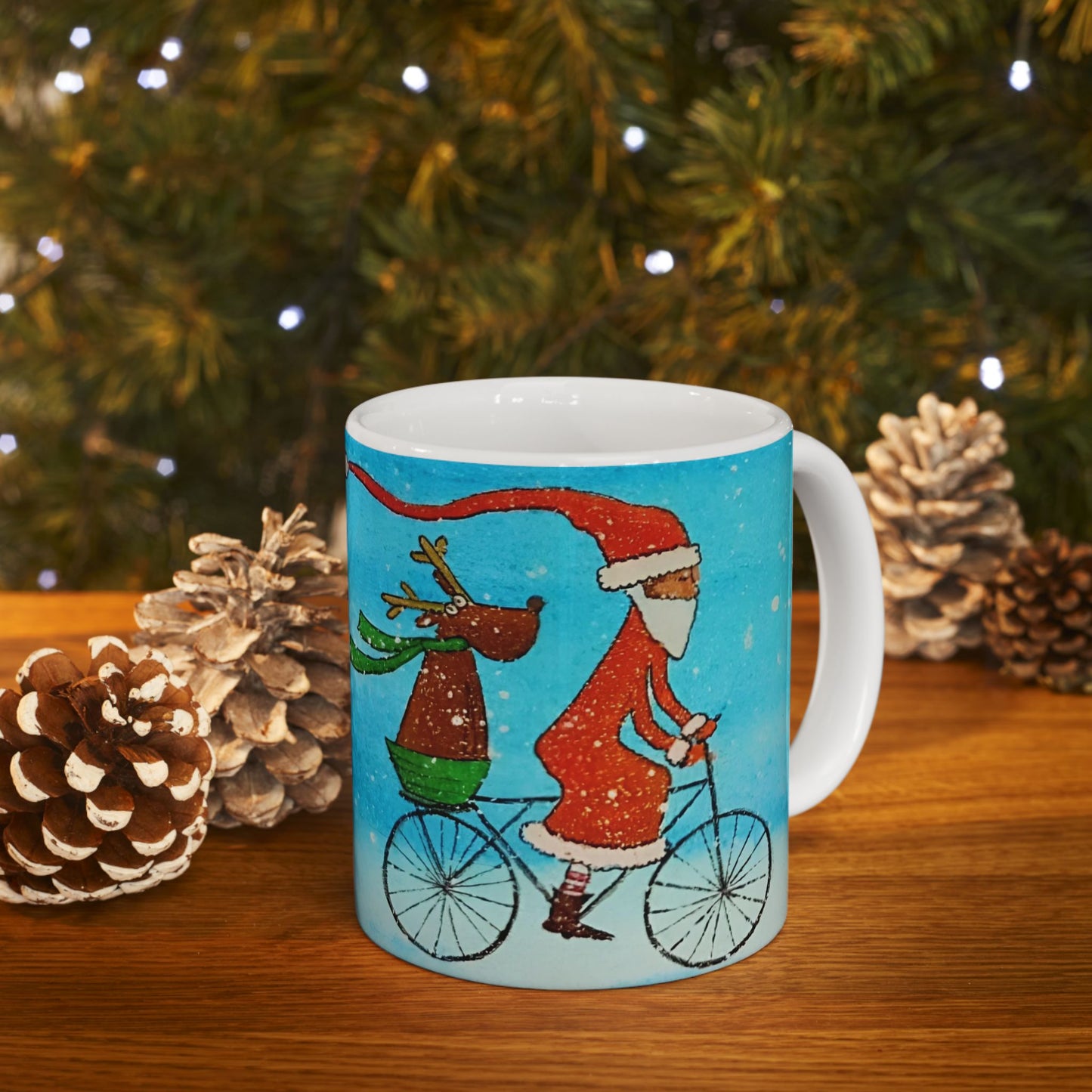 Mug - Santa and Reindeer Christmas Snow Ceramic Mug (11oz, 15oz)